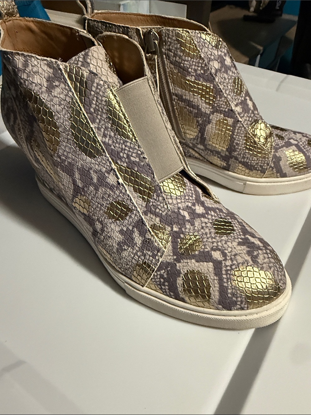 Paolo Gold Metallic Snakeskin Wedge Sneakers